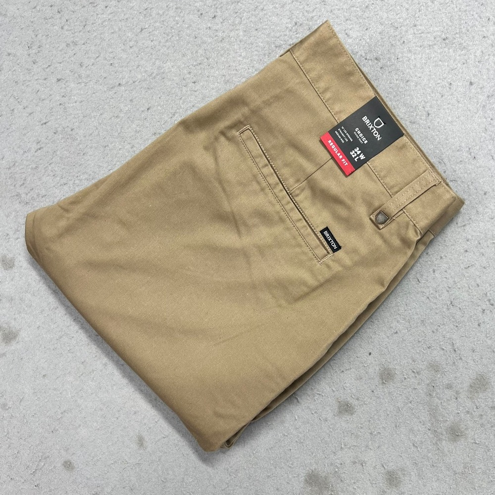 Brixton Choice Chino Pants Khaki Tan Regular Fit Straight Leg 34x32 NWT Skater